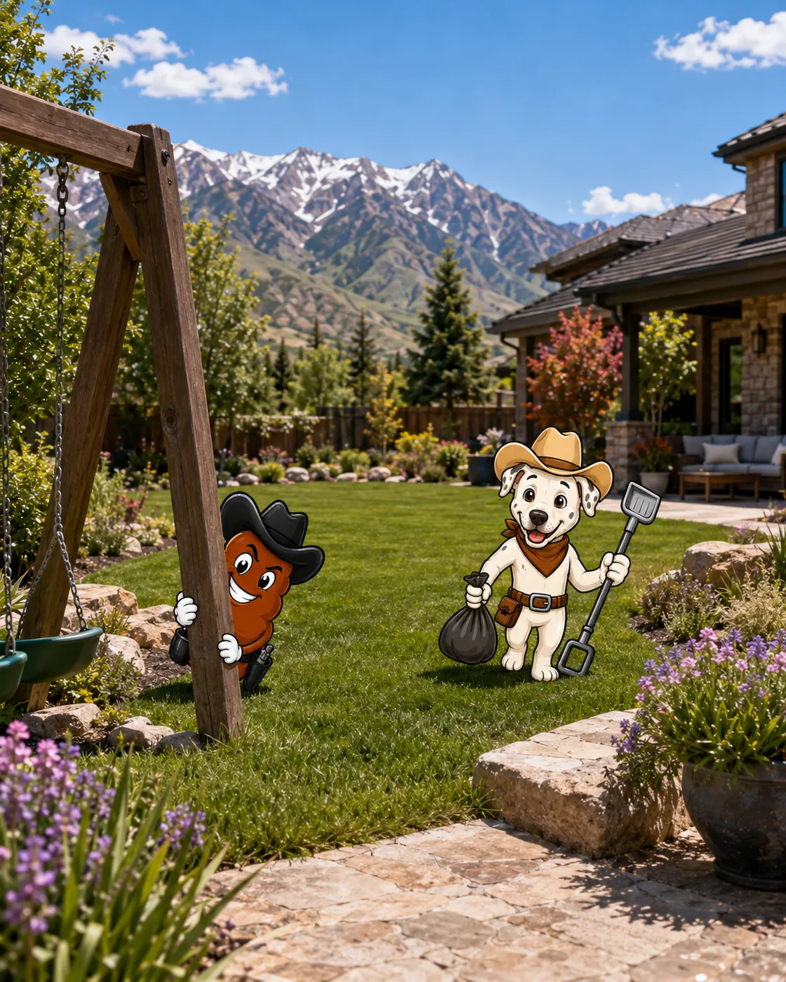 Sheriff Wyatt and Billy the Turd by the swing set