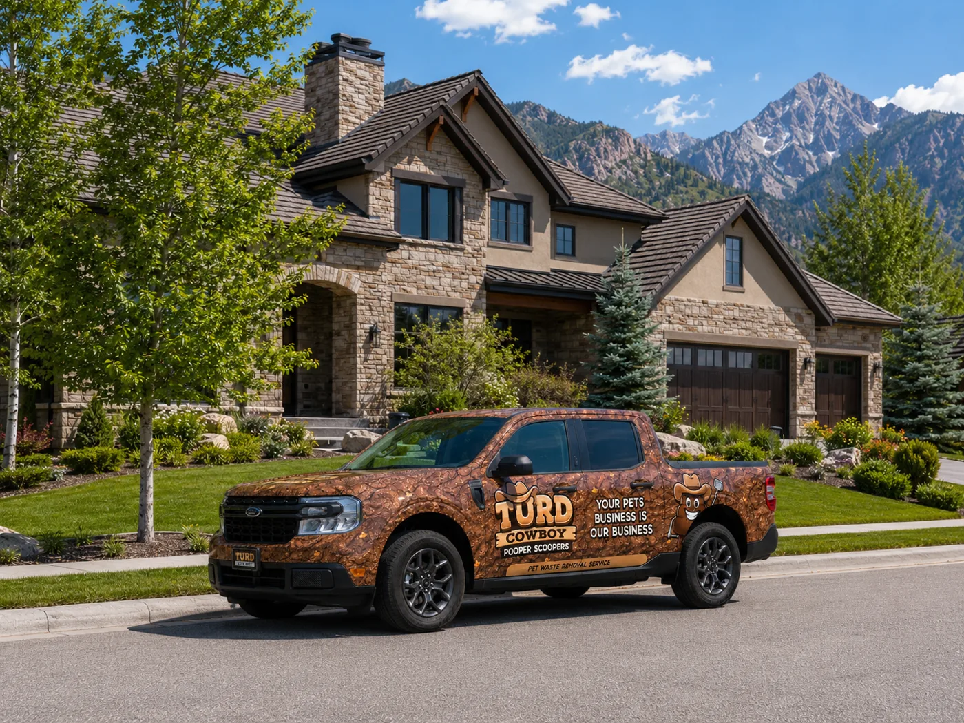 Truck at a stone home